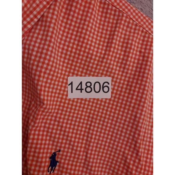 Polo Ralph Lauren Shirt Men Large Lightweight Oxford Gingham Check Preppy Orange - Picture 8 of 8